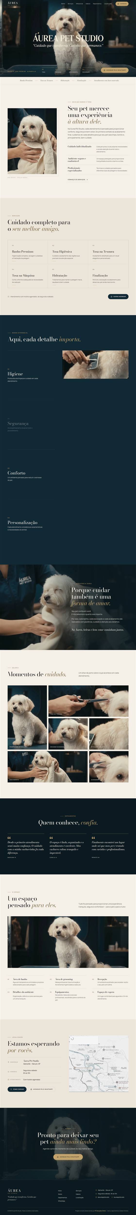 Site completo do Áurea Pet Studio no computador