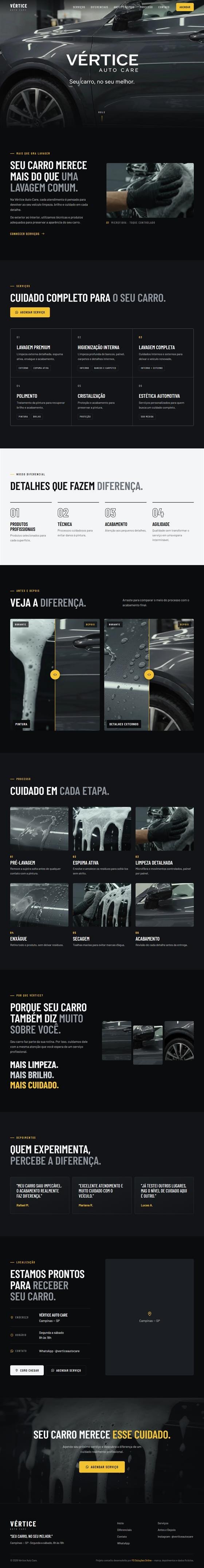 Site completo da Vértice Auto Care no computador
