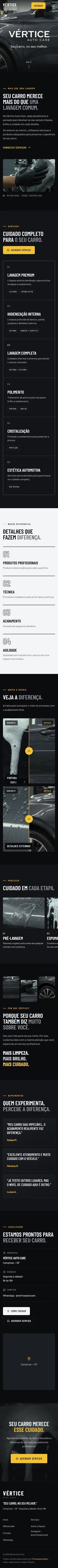 Site completo da Vértice Auto Care no celular