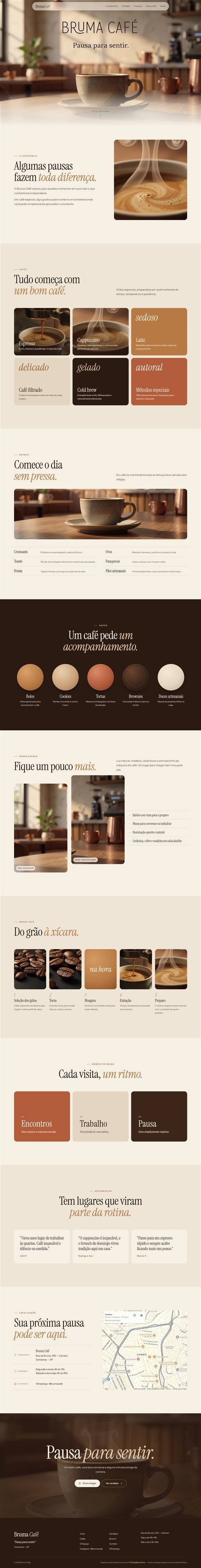 Site completo do Bruma Café no computador