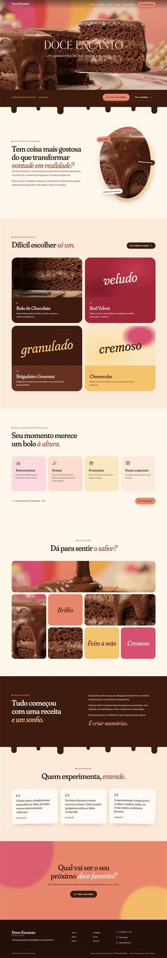 Site completo da Doce Encanto Confeitaria no computador