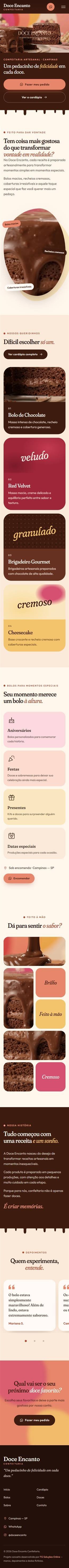 Site completo da Doce Encanto Confeitaria no celular
