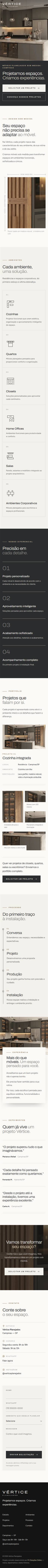 Site completo da Vértice Planejados no celular